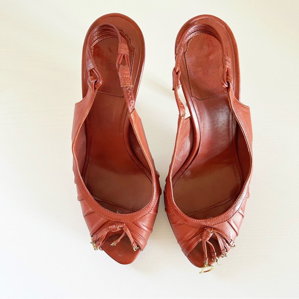 Dior Gipsy Vintage John Galliano Slingback D Charm Red Leather Heels Size EU 38 - Picture 6 of 14